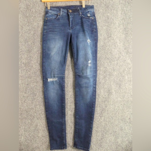 RtA 25 Jeans Skinny Mid Rise Stretch Distressed Dark Wash - Picture 1 of 11